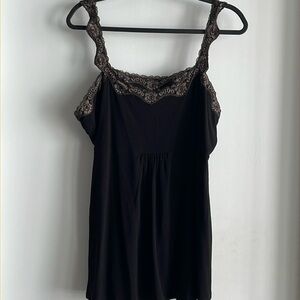 PLANET Women’s Soft Black tank top, lace trim, layering camisole flowy tank